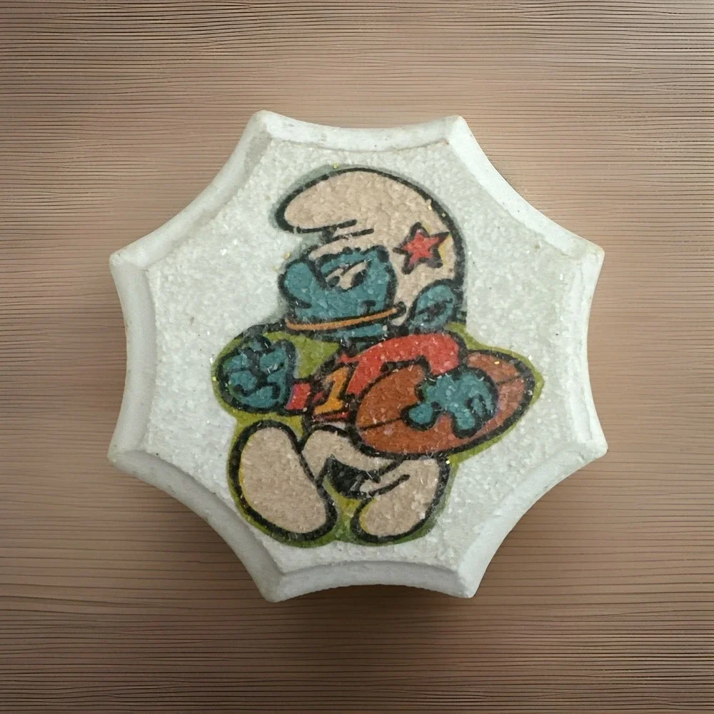 Lot Of Four Ceramic Decoupage sparkly vintage Smurf wall‎ hangings